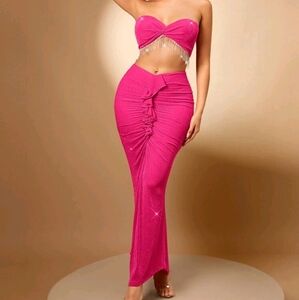 2 piece pink skirt set